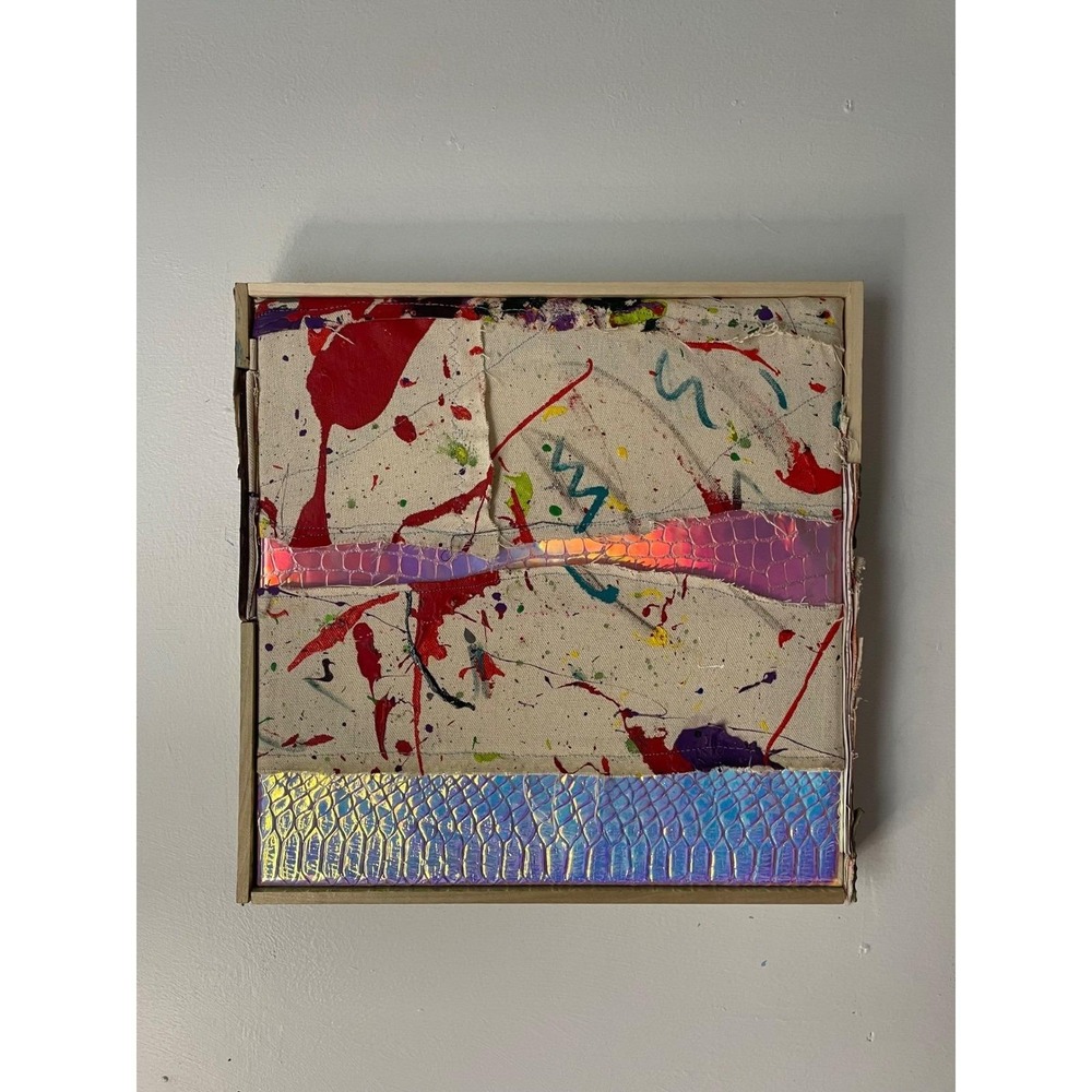 O Original Fabric Painting Reflective Abstract Art Textured Canvas Framed 12x12